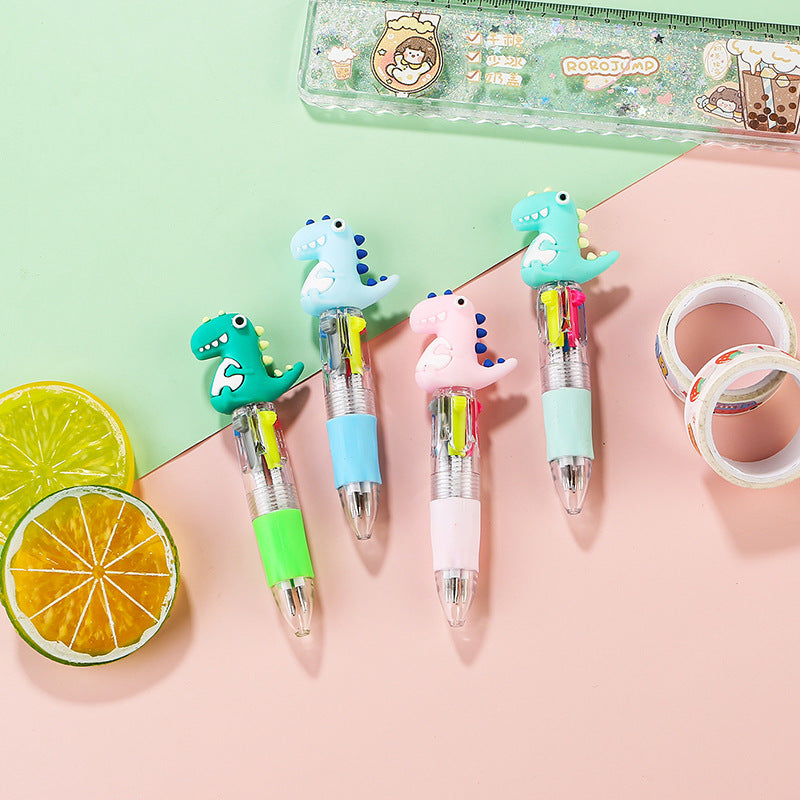 Wholesale Cartoon Cute Head Color Pushing Mini Four Color Plastic Ballpoint Pen